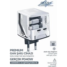 Epilons Gan+ Pd 40W Hızlı Şarj Adaptörü Çoklu Çıkış Usb-C Lightning Kablolu Hızlı Şarj Cihazı Ev Ofis Uyumlu Beyaz