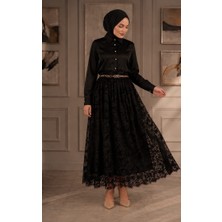 Luniva Butik Kadın Çiçek Desenli Piliseli Tül Etek – Lastikli Uzun Etek