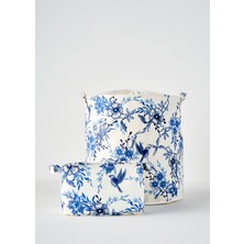 Bella Maison Bleu Blanc Ağzı Büzgülü Çamaşır Sepeti Mavi (36x40 cm) - Organizer Hediyeli