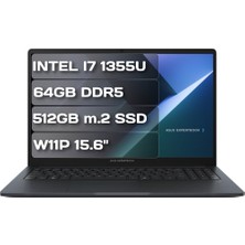 Asus Expertbook B1503CVA-I716G512B3D I7 1355U 64GB Ddr5 512GB M.2 SSD W11P 15.6" Taşınabilir Bilgisayar