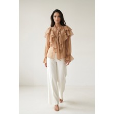 Setre Camel Yaka ve Boyun ve Kol Detaylı Bluz