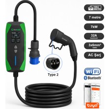Truwatt ZT307 Taşınabilir Elektrikli Araç Şarj Cihazı 32A/7kW/220V (7 Metre) Türkçe Menü ile Çoklu Araç Uyumu