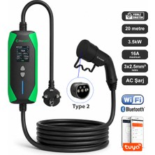 Truwatt ZT220 Taşınabilir Elektrikli Araç Şarj Cihazı 16A 3.5kW 220V Tip-2 Uyumluluğu ile 20 Metre