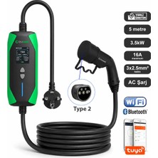 Truwatt ZT205 Taşınabilir Elektrikli Araç Şarj Cihazı 16A 3.5KW 220V Türkçe Menü Tip-2 Uyumluluk