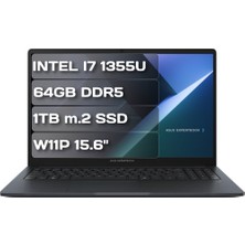 Asus Expertbook B1503CVA-I716G512B3D I7 1355U 64GB Ddr5 1tb M.2 SSD W11P 15.6" Taşınabilir Bilgisayar