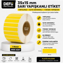 Defu 35X15 mm Sarı Renk Yırtılmaz Pp. Yapışkanlı Etiket 2500 Adet  40MM Kuka