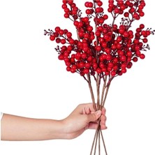 Renas Store Yenigeldi 1 Adet 50 cm Yılbaşı Kokina Kırmızı Berry Sapları Noel Berry Dalları, Kırmızı