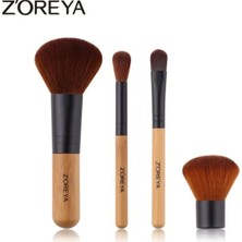 Renas Store Z'oreya Bambu 4 Parça Mini Makyaj Fırça Seti, Sentetik Kıl, Kahverengi