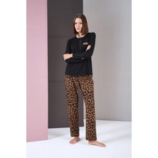 Pjs 26004 Kadın Uzun Kol Leopar Desenli Pijama Takım