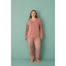 Gd Goldoremi 50851-9 Büyük Beden Kadın Puantiyeli Önden Düğmeli Pijama Takım