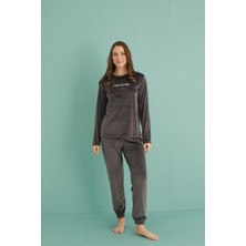 GD Goldoremi 13164-5 Kadın Hello Sunday Kadife Uzun Kol Pijama Takım
