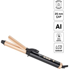 Arzum AR5186 Volume Pro Saç Maşası, Keratin ve Argan Yağlı Plaka, 25 mm Maşa Çapı, Siyah