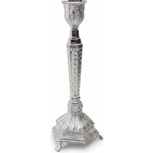 Rasha Collection Gümüş Renk Işlemeli Ayaklı Şamdan 25 cm