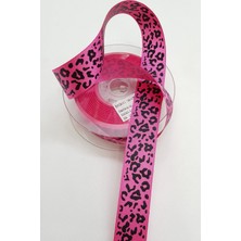 Renas Store Hobigram Leopar Desenli Fuşya Baskılı Kurdele 2,5 cm