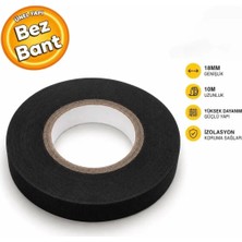 Tudor TDR-470 Tüylü Bez Bant Kablo Sarma Bandı 18 mm x 10 Metre Siyah Tüylü Bez Bant