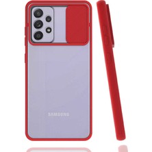 Noktaks Samsung Galaxy A52 Uyumlu Kılıf Sürgülü Kamera Korumalı Mat Lensi Telefon Kılıfı - Kırmızı