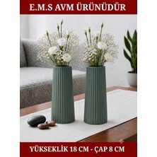 E.M.S 2 Adet Mint Renk Uzun Büyük Boy Çizgili Vazo Bohem Uzun Vazo Iskandinav Tarz Vazo 18 x 8 Cm.