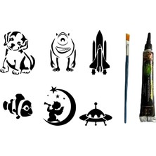 Renas Store Çocuksu Desenler 6 Adet Şablon ve Hint Kınası Geçici Dövme Seti