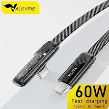 Renas Store Valkyrie Tuti Süper Hızlı 60W Pd Type-C Şarj ve Data Kablosu - Dayanıklı Örgülü Tasarım Vertical Yatay Kablo 130CM