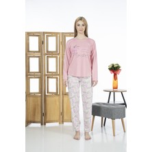 Estiva 24119 Kadın Yaprak Desenli Uzun Kollu Yazlık Viskon Pijama Takımı