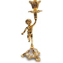 Rasha Collection Ikili Insan Figürlü Gold Şamdan Seti