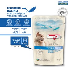 BonaCibo Soslu Uskumru Balıklı Pouch Yaş Kedi Maması, 85 gr x 12 Adet