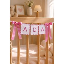 Tly Home Textiles Kişiye Özel Nakışlı Harfli Banner / Flama / Kapı Süsü / Isimlik Pembe