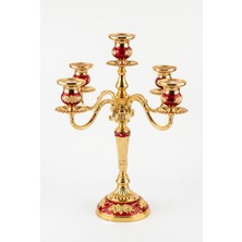 Rasha Collection Altın Renk 5 Kollu Dekoratif Şamdan 37 cm