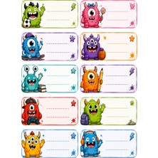 ProBest Design Canavar Çocuk Isim Etiketi – Defter, Kitap, Çanta Için Renkli Kuşe Sticker