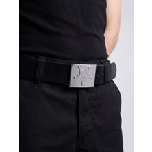 Silverman Unisex Özel Güvenlik Kemeri - Yıldızlı Metal Tokalı Siyah Güvenlik Personel Kemeri (Suni Deri)