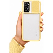 Noktaks Oppo A76 Uyumlu Kılıf Sürgülü Kamera Korumalı Mat Lensi Telefon Kılıfı - Sarı