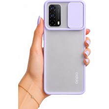 Noktaks Oppo A74 4G Uyumlu Kılıf Sürgülü Kamera Korumalı Mat Lensi Telefon Kılıfı - Lila