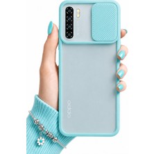 Noktaks Oppo A91 Uyumlu Kılıf Sürgülü Kamera Korumalı Mat Lensi Telefon Kılıfı - Turkuaz