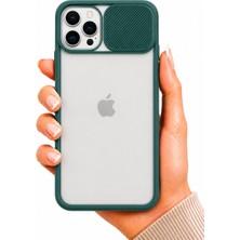 Noktaks iPhone 12 Pro Max Uyumlu Kılıf Sürgülü Kamera Korumalı Mat Lensi Telefon Kılıfı - Koyu Yeşil