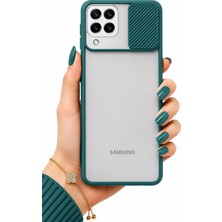 kilifone Samsung Galaxy M22 Uyumlu Kılıf Sürgülü Kamera Korumalı Mat Lensi Telefon Kılıfı - Koyu Yeşil