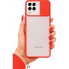kilifone Samsung Galaxy M22 Uyumlu Kılıf Sürgülü Kamera Korumalı Mat Lensi Telefon Kılıfı - Kırmızı