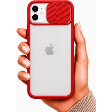 Noktaks iPhone 12 Uyumlu Kılıf Sürgülü Kamera Korumalı Mat Lensi Telefon Kılıfı - Kırmızı