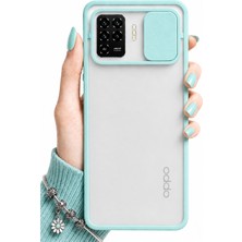 Noktaks Oppo Reno 5 Lite Uyumlu Kılıf Sürgülü Kamera Korumalı Mat Lensi Telefon Kılıfı - Turkuaz
