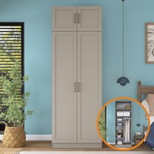 Rani Mobilya Rani BA338 Membran Kapaklı Gardırop 2 Kapaklı 6 Raflı Askılı Elbise Dolabı Kumtaşı