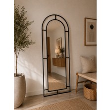 Effe Yapı Dekor Siyah Metal Çerçeveli 180x70 Cm Pencere Model Oval Ayaklı Boy Aynası
