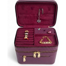 Moda Fiesta Premium Takı Kutusu ve Makyaj Çantası Aynalı Seyahat Düzenleyici Bordo 21×14×17