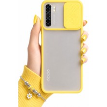 Noktaks Oppo A91 Uyumlu Kılıf Sürgülü Kamera Korumalı Mat Lensi Telefon Kılıfı - Sarı