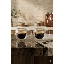 Lumindra 2'li Türk Kahvesi Bardağı Kuplu Espresso Bardağı Çift Cidarlı 80 ml