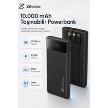 Zilvana 10.000 Mah 22,5W Hızlı Şarjlı Dahili Kablolu Dijital Ekranlı Powerbank – Siyah