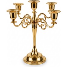 Rasha Collection 5 Kollu Gold Metal Şamdan