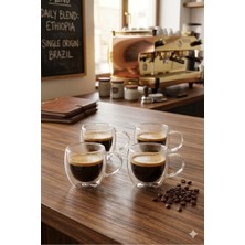 Lumindra 4’lü Türk Kahvesi Bardağı Kuplu Espresso Bardağı Çift Cidarlı 80 ml
