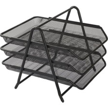 Kraf 460G Perfore Evrak Rafı Metal 3 Katlı Siyah