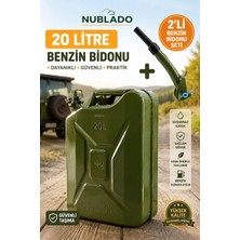 Nublado 20 Litre Metal Benzin Bidonu 2’li Set Sızdırmaz Kapaklı Akıtma Aparatlı Dayanıklyakıt Taşıma Bidonu
