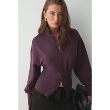 Ethiquet Vıvaldı Kadın Organik Pamuklu Beli Korseli Fermuarlı Mor Sweatshirt