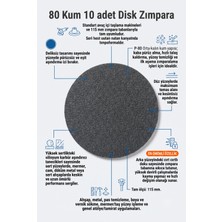 115 mm 80 Kum Cırtlı Disk Zımpara Deliksiz 10 Adet - Avuç Içi Taşlama Uyumlu Silisyum Karbür Zımpara
